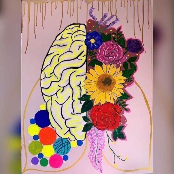 Brain Ship Flow Flower Golden‎ Drip Painting 30x40 - Picture 3 of 7